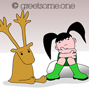 xmas elk and girl html5 greeting cartoon - share and greet someone